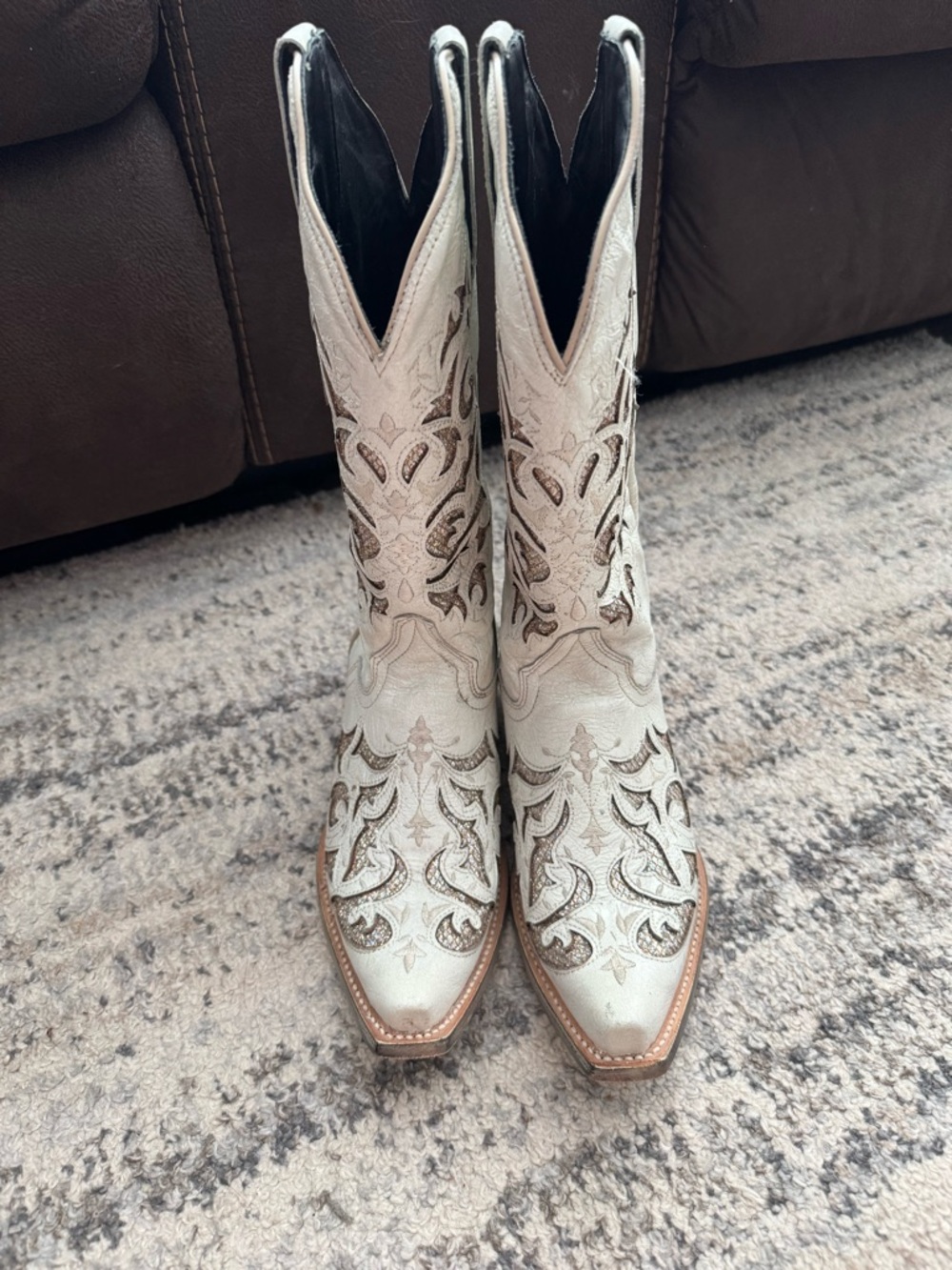 J.B. Dillon White Embroidered Western Ankle Boots